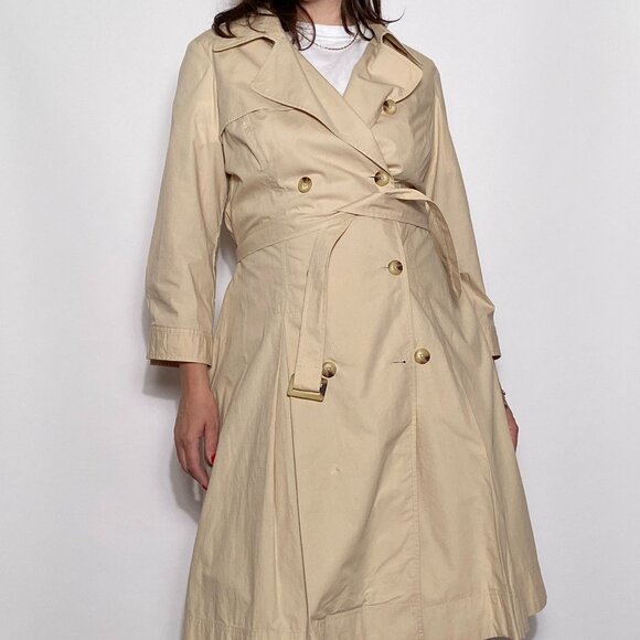 Classic Khaki Beige Cotton Trench with 3/4 Sleeves & FIT & FLARE Cut! Large-XL - Picture 2 of 7